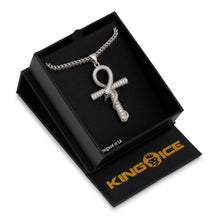 Load image into Gallery viewer, White Gold CZ Apep and Ankh Cross
